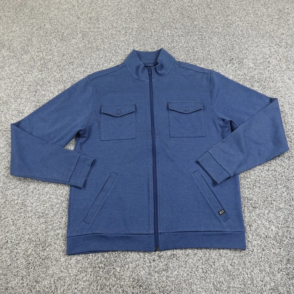 2Undr Jacket Mens M Blue Houndstooth Zip Flap Pocket Bomber Sweater Sweatshirt